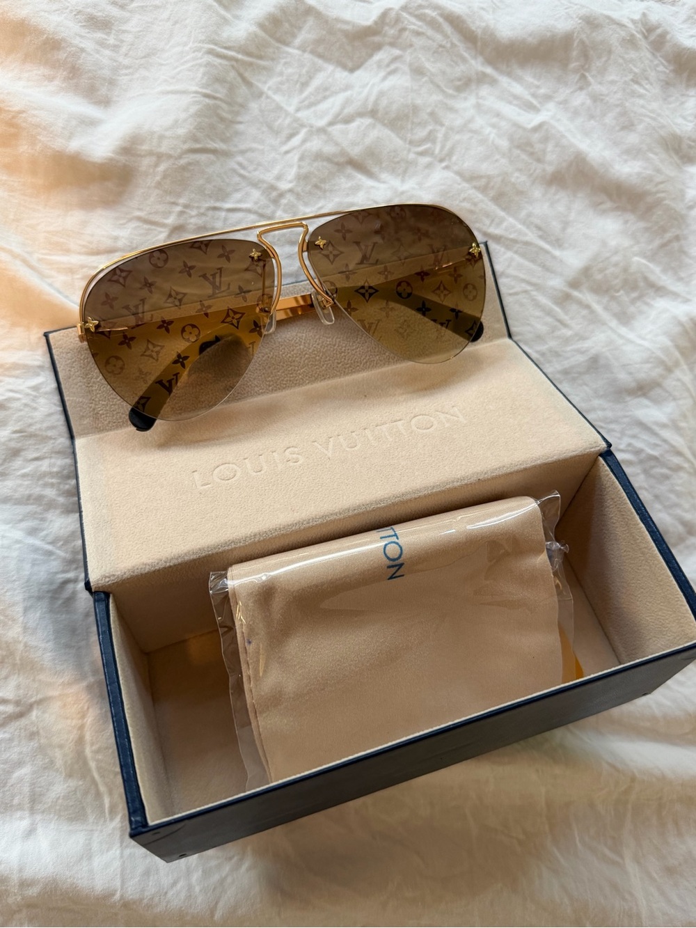 Gold/ Brown Gradient Monogram Aviator Sunglasses